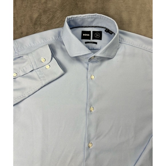 Hugo Boss Dress Shirt Mens XL Blue Slim Fit Button Up 17 45 Performance - Picture 1 of 9
